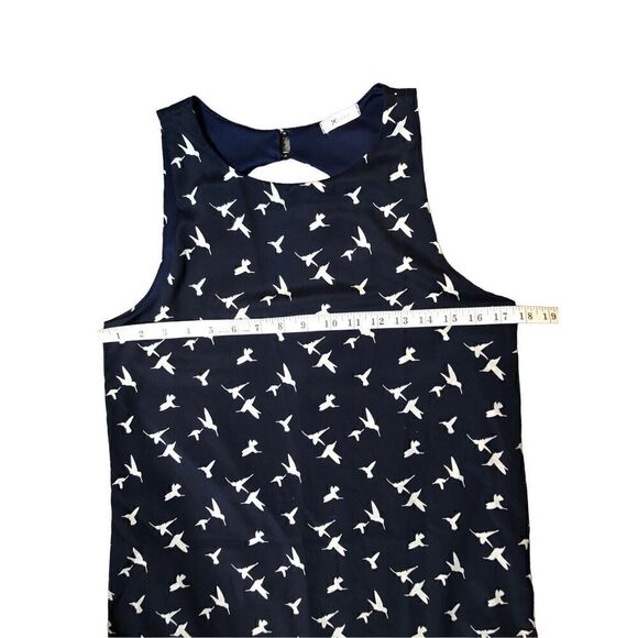 Everly navy with white hummingbird print sheath dress with back cut out and two - Picture 8 of 13